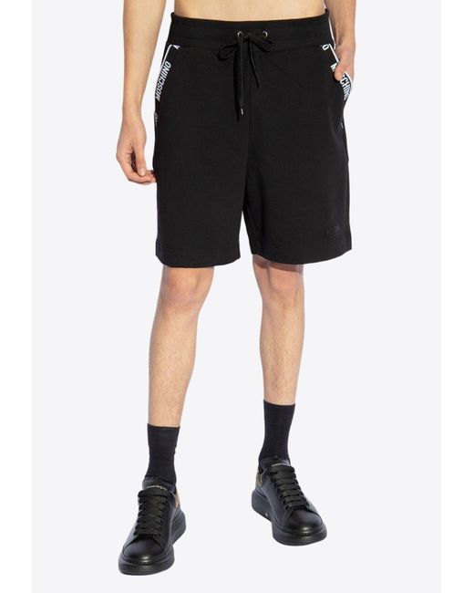 Moschino Black Logo Embroidered Drawstring Shorts for men