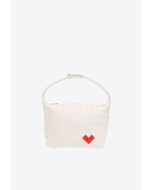 Bottega Veneta White Mini Wallace Intrecciato Leather Shoulder Bag With Heart