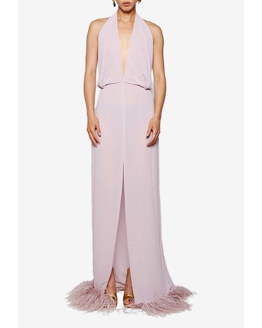16Arlington Pink Isolde Sleeveless Maxi Dress With Feather Embellishment