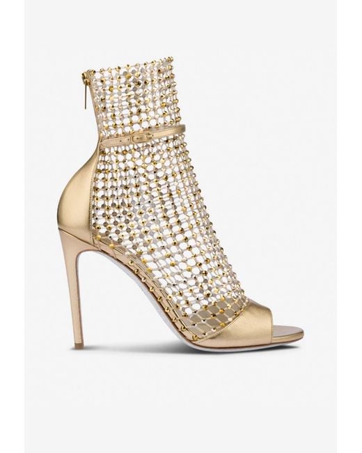 Rene Caovilla White Galaxia 105 Crystal-Embellished Ankle Mesh Sandals