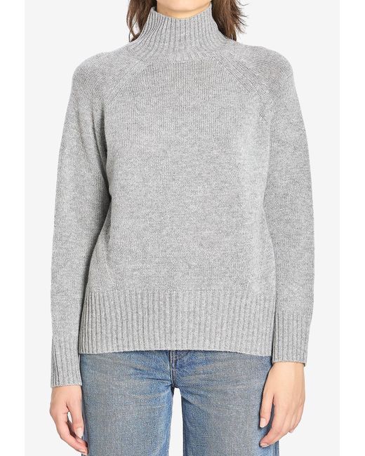 Allude Gray Wool And Cashmere Turtleneck Sweater