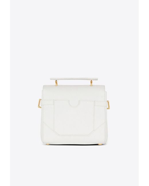 Balmain White B-Buzz 23 Grained Leather Top Handle Bag