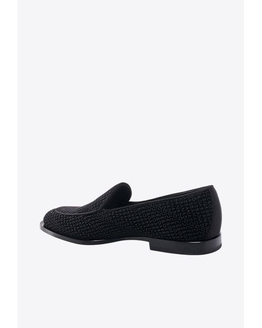 Dolce & Gabbana Black Logo Jacquard Velvet Loafers for men