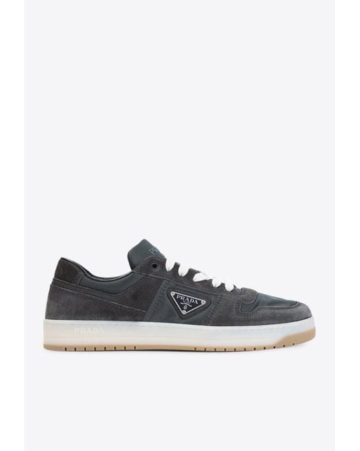 Prada White Downtown Suede Low-Top Sneakers for men