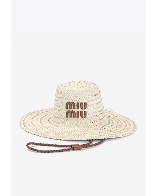 Miu Miu White Palmetto Raffia Hat