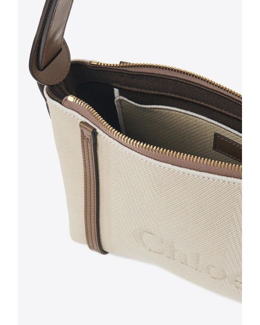 Chloé White Logo Embroidered Canvas Shoulder Bag