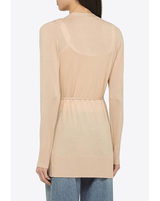 Chloé Natural Long Belted Wool Cardigan