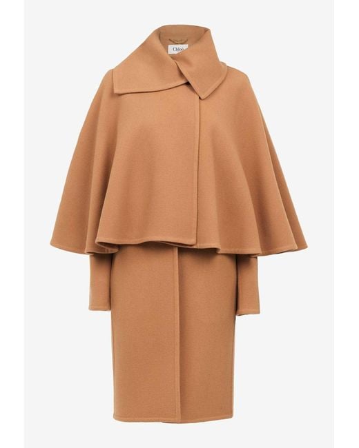 Chloé Natural Wool-Blend Cape Coat