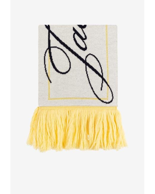 Jacquemus Metallic Logo Print Fringe Wool Scarf