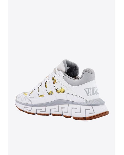 Versace White Trigreca Paneled Leather Sneakers for men