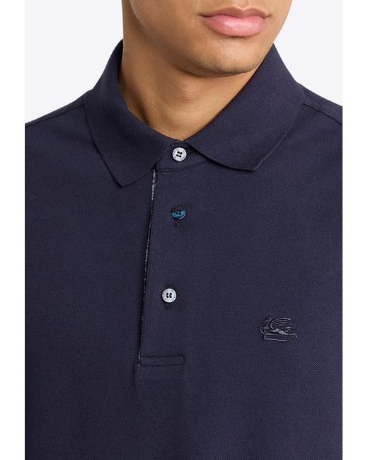 Etro Blue Pegaso Embroidered Polo T-Shirt for men
