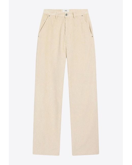 AMI Natural Logo Patch Corduroy Pants