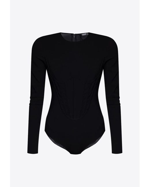 Versace Black Long-Sleeved Corset Bodysuit