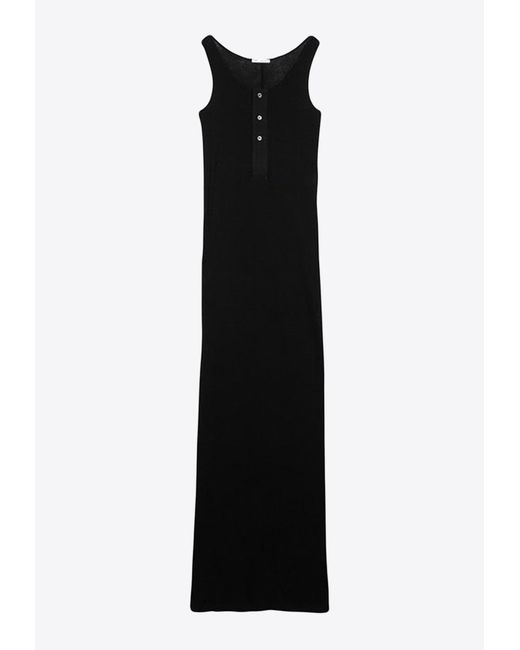 AMI Black Ribbed Sleeveless Maxi Dress