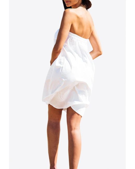Les Canebiers White Marronnier Off-Shoulder Mini Dress With Sleeve Knots
