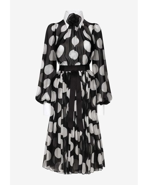 Dolce & Gabbana Black Polka-Dot Chiffon Midi Dress