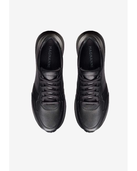 Magnanni Shoes Black Syros Leather Low-Top Sneakers for men