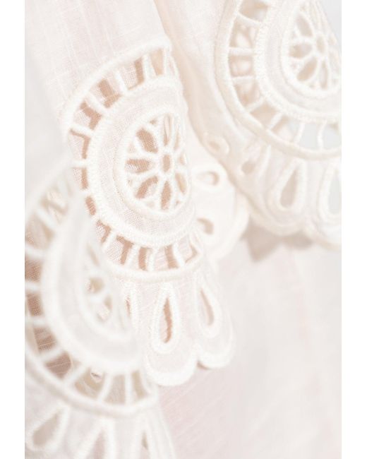 Zimmermann Natural Tiered Ruffle Midi Skirt