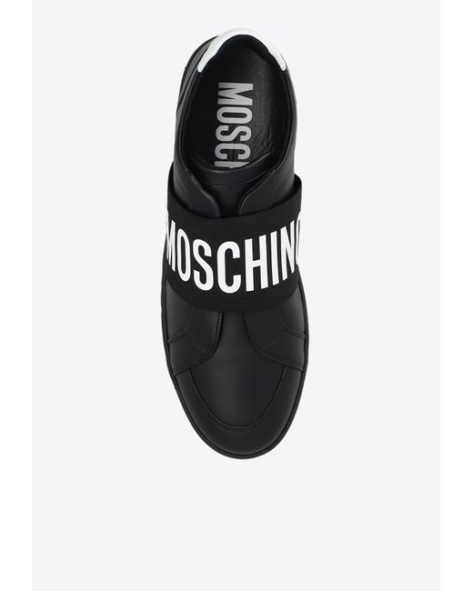 Moschino Black Logo Print Slip-On Sneakers for men