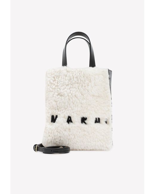 Marni Mini Museo Soft Fur Tote Bag in White | Lyst Canada