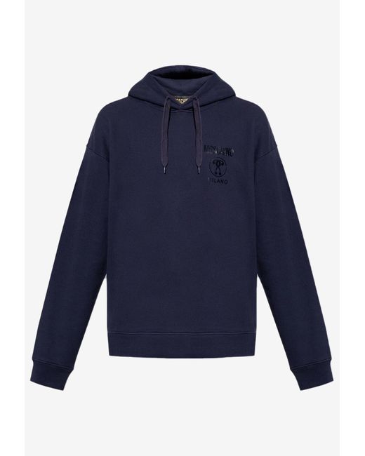 Moschino Blue Logo-Printed Hooded Sweatshirt for men