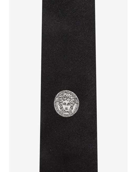 Versace Black Ribbed Silk Tie for men