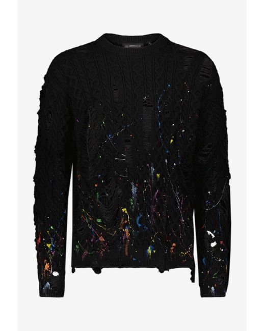 Mostly Heard Rarely Seen Black Distressed Splatter Paint Sweater for men