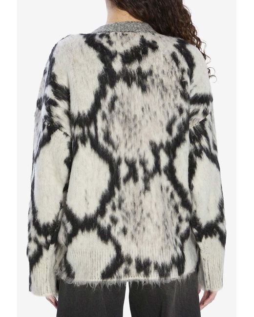 The Attico Gray Python Print Mohair-Blend Sweater