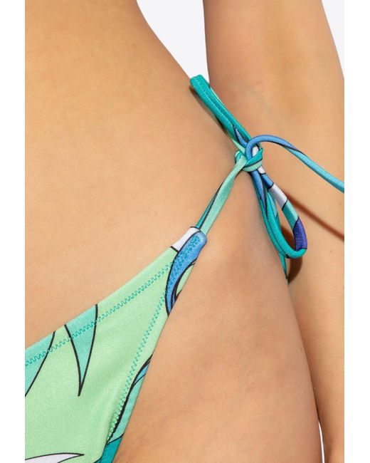 Moschino Blue Printed Self-Tie Bikini Bottoms