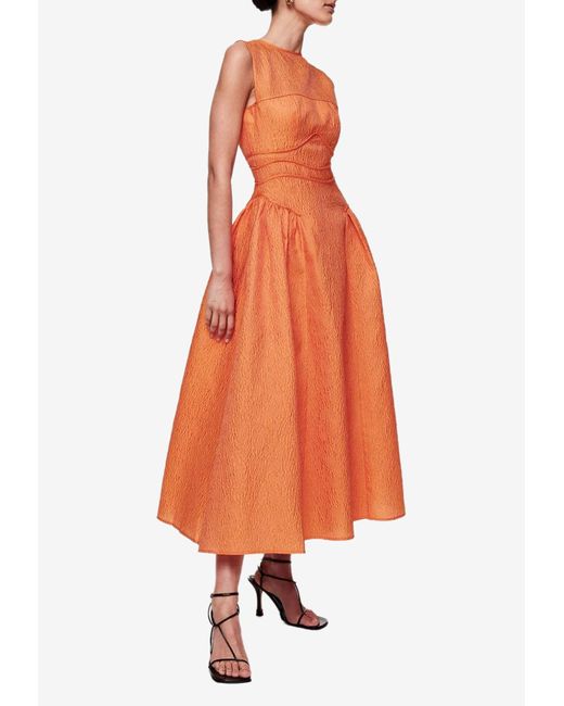 Rachel Gilbert Synthetic Sophia Textured Midi Dress in Orange | Lyst