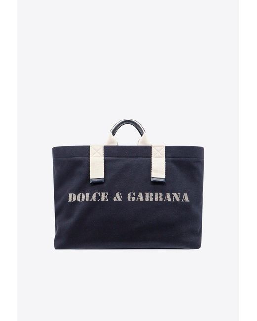 Dolce & Gabbana Blue Logo Print Tote Bag for men
