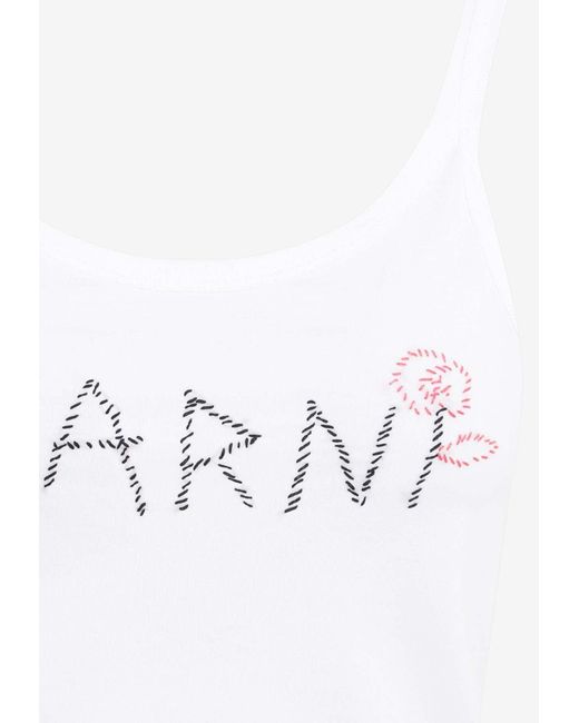 Marni White Logo-Embroidered Tank Top
