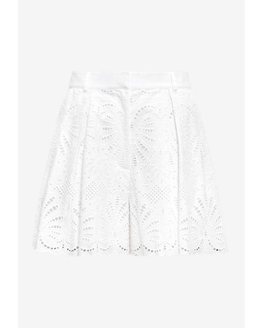 Self-Portrait White Open-Work Embroidered Shorts