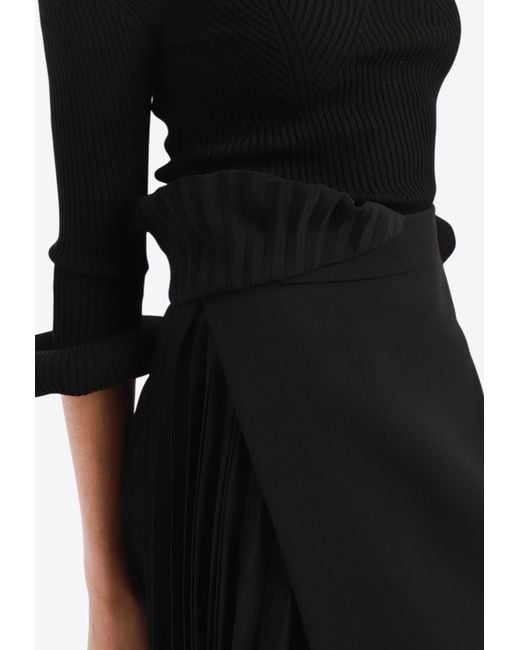A.W.A.K.E. MODE Black Asymmetrical Skirt With Pleated Insert