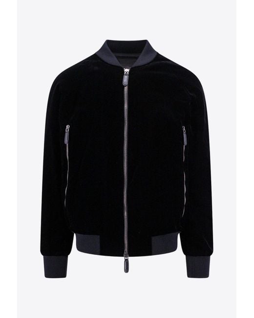 Giorgio Armani Black Zip-Up Velvet Bomber Jacket for men