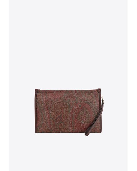 Etro Brown Medium Paisley Embroidered Logo Pouch
