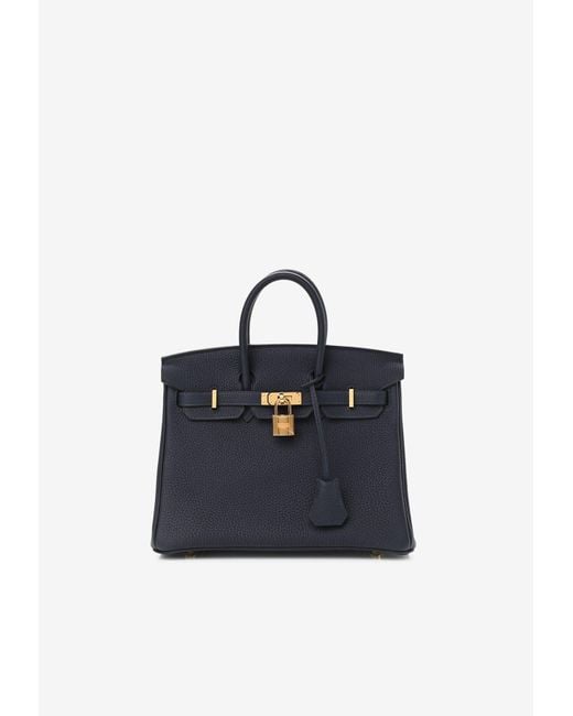 Hermès Birkin 25 Top Handle Bag In Bleu Nuit Togo With Gold Hardware in  Blue