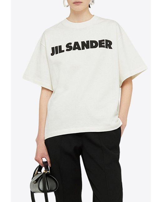 Jil Sander White Logo Print Oversized T-Shirt