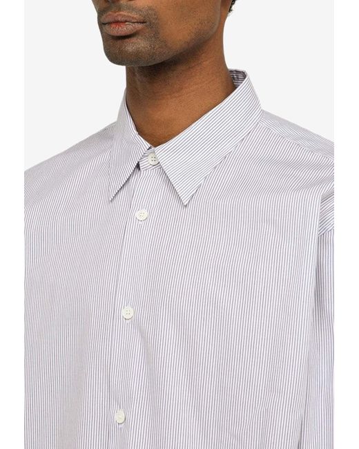 Dries Van Noten White Croom Striped Long-Sleeved Shirt for men