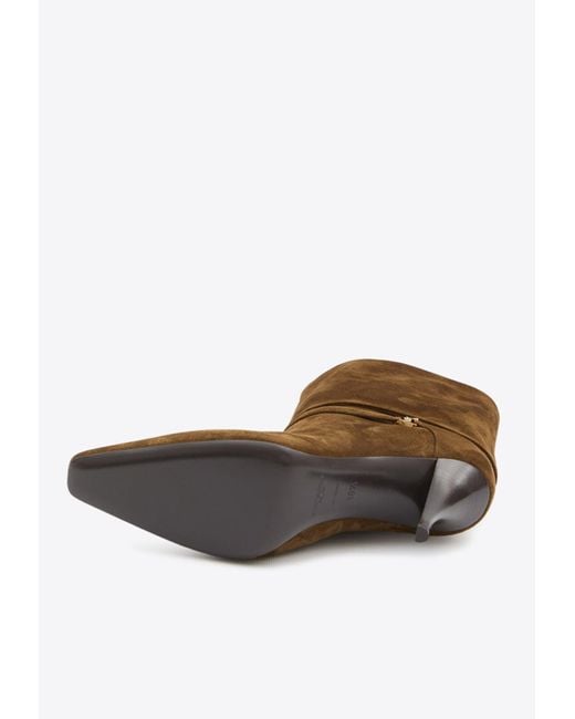 Saint Laurent Brown Niki 90 Suede Ankle Boot
