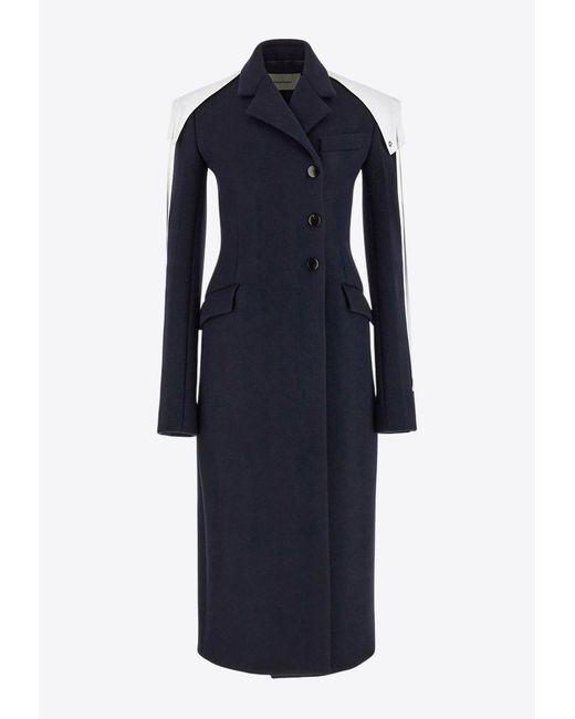 Ferragamo Blue Off-Center Buttoned Wool Coat