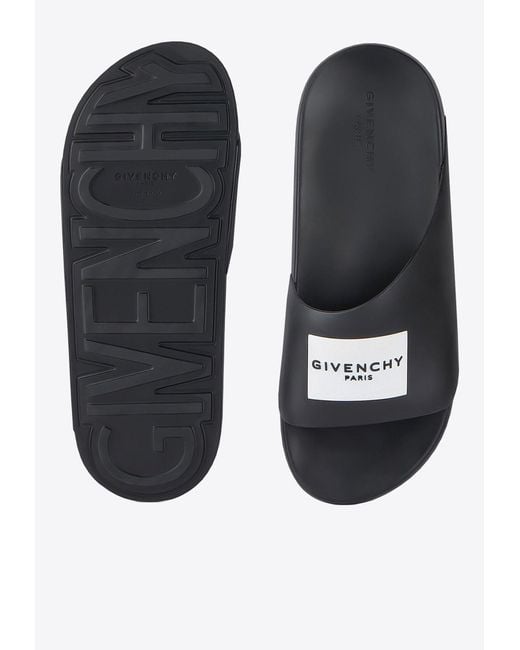 Givenchy White Logo Label Rubber Slides for men