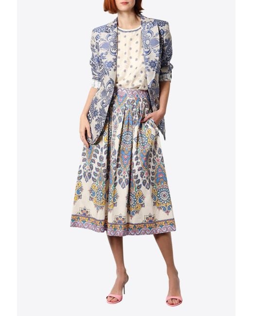 Etro Blue Paisley-Pattern Single-Breasted Blazer