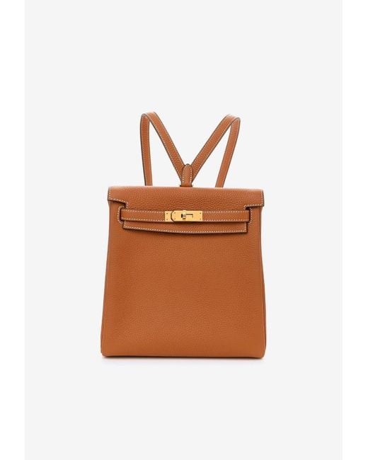 Hermès Kelly Ado 22 Backpack In Toffee Taurillon Clemence With Gold  Hardware in Brown