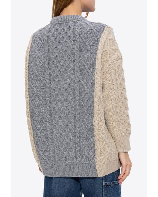Bottega Veneta Gray Aran Paneled Wool Sweater