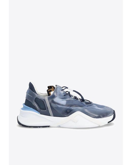 Fendi Blue Lace-up Low-top Sneakers for men