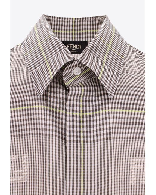 Fendi Gray Prince-Of-Wales Check Shirt for men
