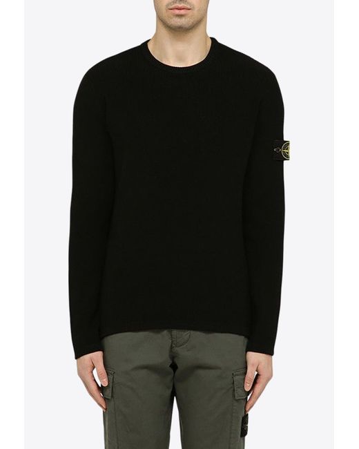 Stone Island Black Logo-Patch Knitted Sweater for men