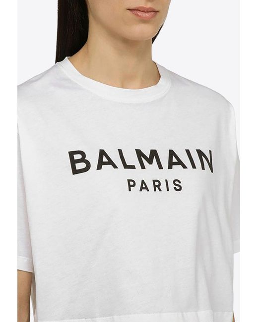 Balmain White Logo-Printed Cropped T-Shirt
