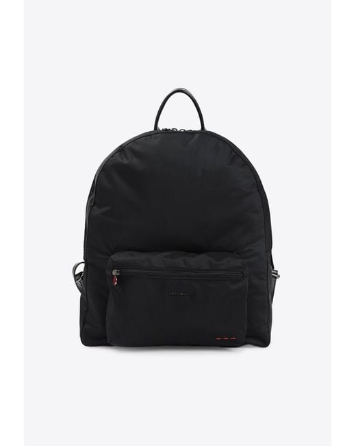 Kiton Black Logo Embroidered Backpack for men